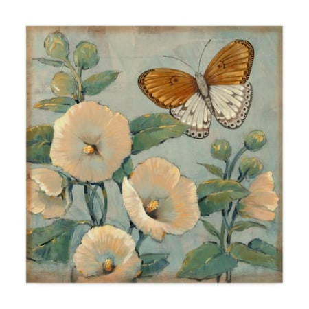 Tim Otoole 'Butterfly And Hollyhocks I' Canvas Art,35x35